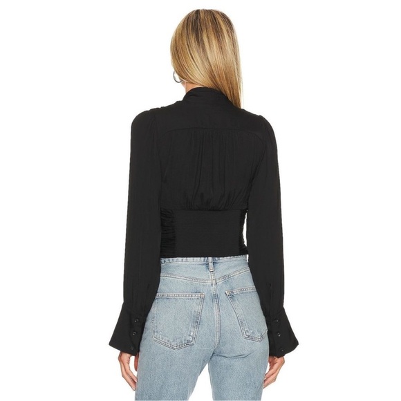 NWT Free People Meet Me There Tie Neck Button Front Blouse Top in Black size S - Picture 16 of 16